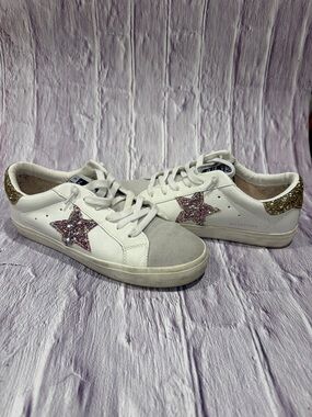 Vintage Havana White Women's Low-Top Sneakers with Glitter Star Detail